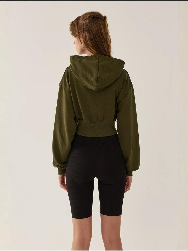 Sweat à capuche court coupe slim avec fermeture éclair Vert - Kiabi