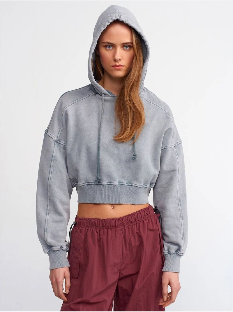 Sweat à capuche court oversize femme dilvin Gris - Kiabi