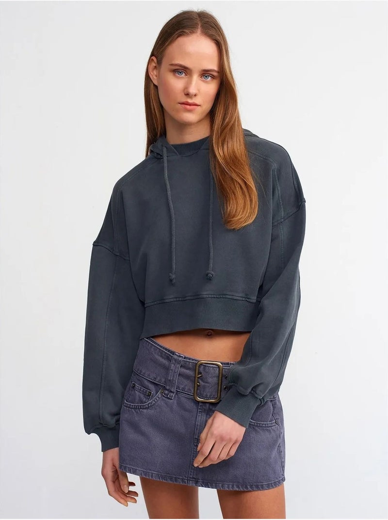 Sweat À Capuche Court Oversize Femme gris anthracite - Kiabi