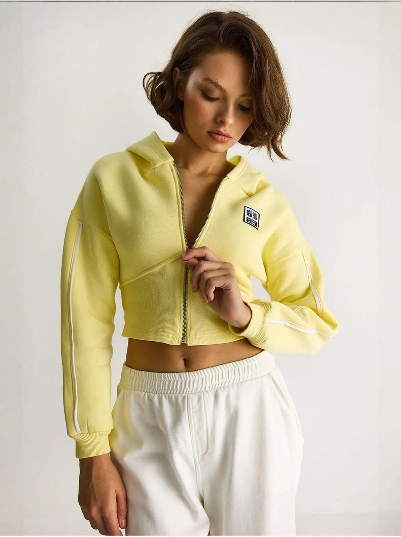 Sweat à capuche court zippé lucci Jaune citron - Kiabi