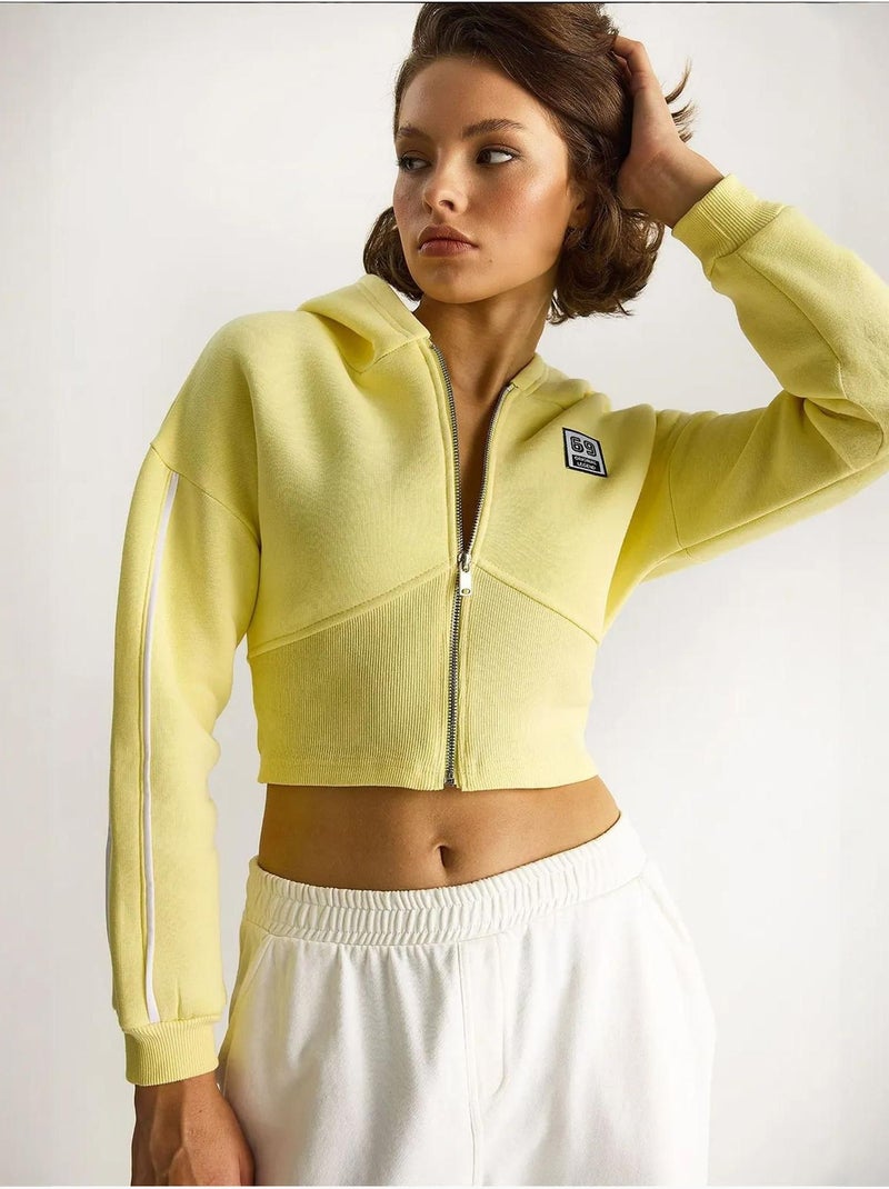 Sweat à capuche court zippé lucci Jaune citron - Kiabi
