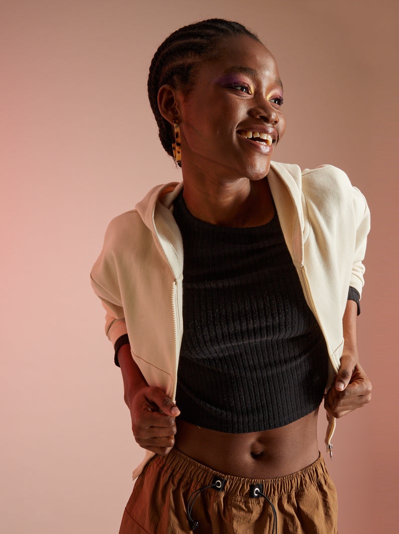 Sweat à capuche crop top beige - Kiabi