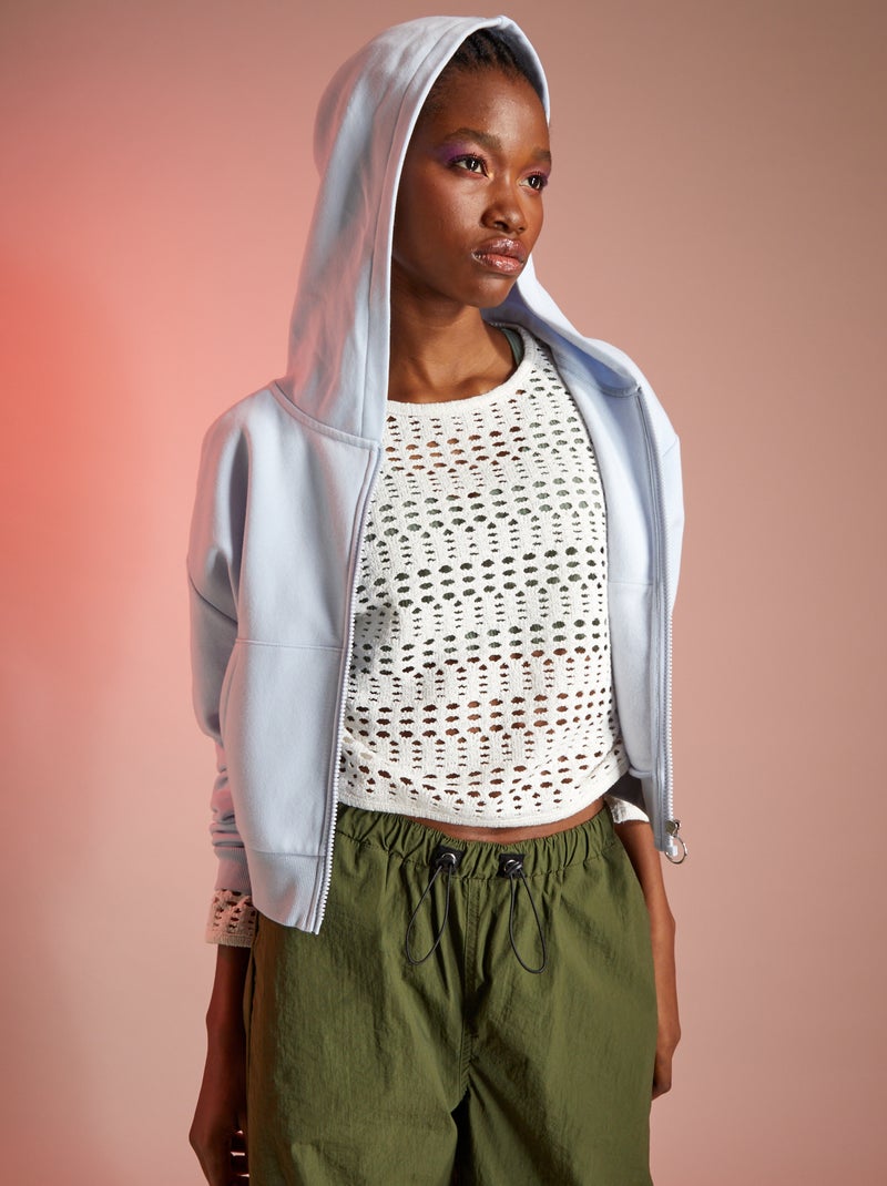 Sweat à capuche crop top bleu gris - Kiabi