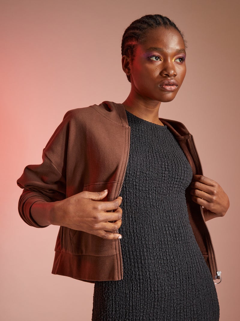Sweat à capuche crop top brun foncé - Kiabi