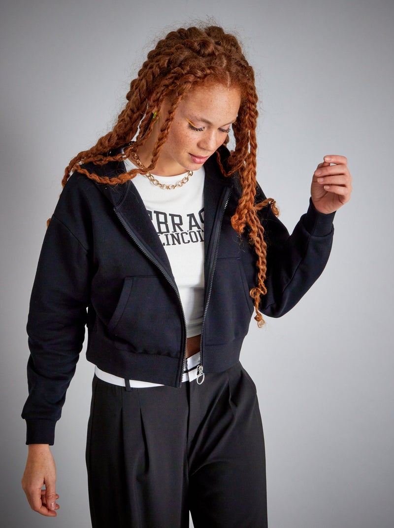 Sweat à capuche crop top noir - Kiabi