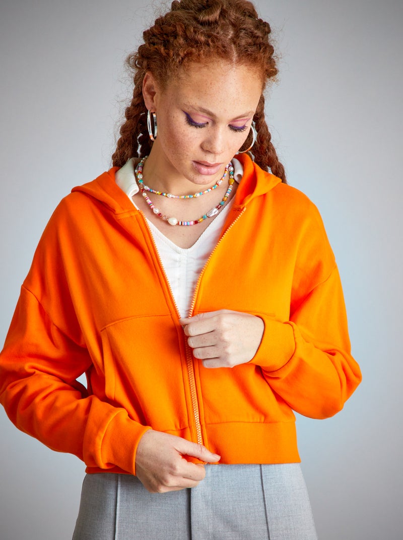 Sweat à capuche crop top orange - Kiabi