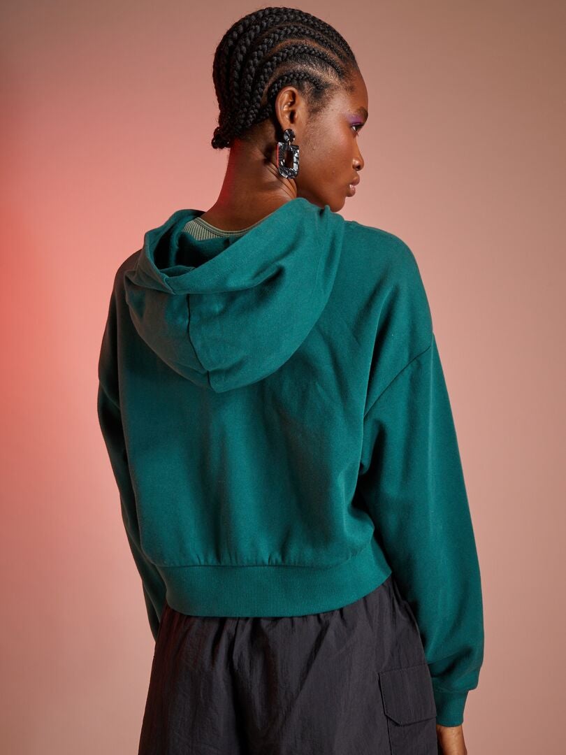 Pull à Capuche Gothique Médiéval Vert - Taille 38 (S/M), 100% Coton, Zip