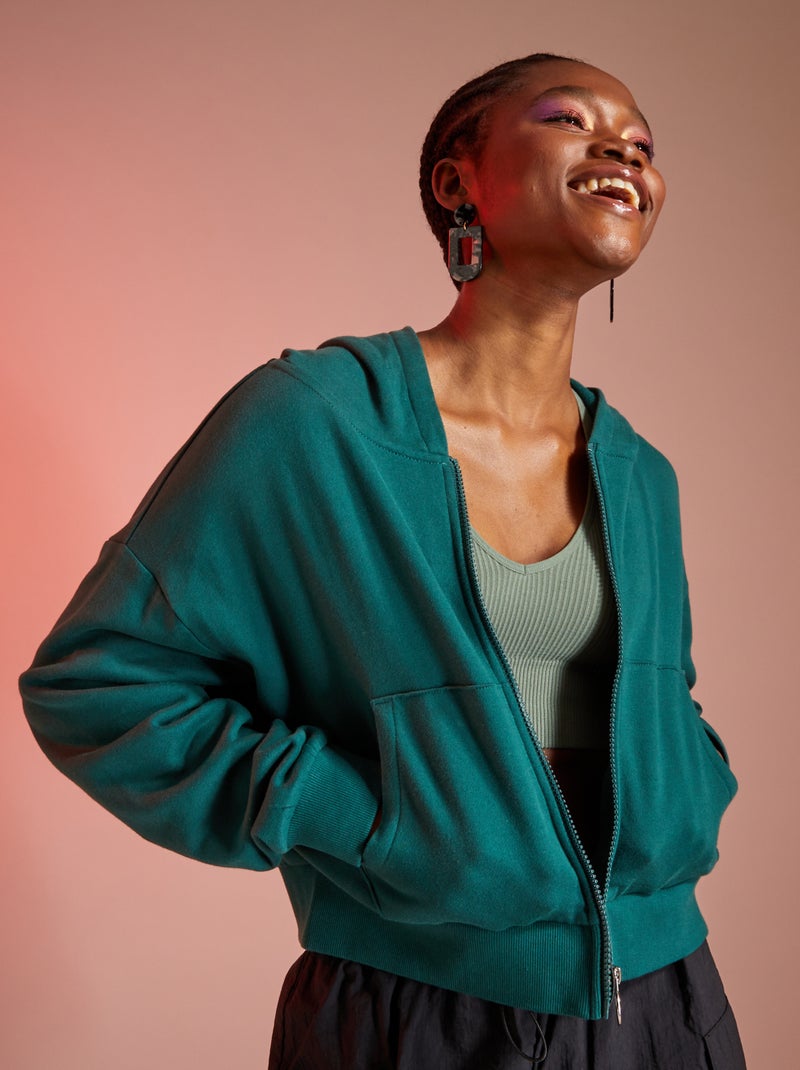 Sweat à capuche crop top Vert foncé - Kiabi