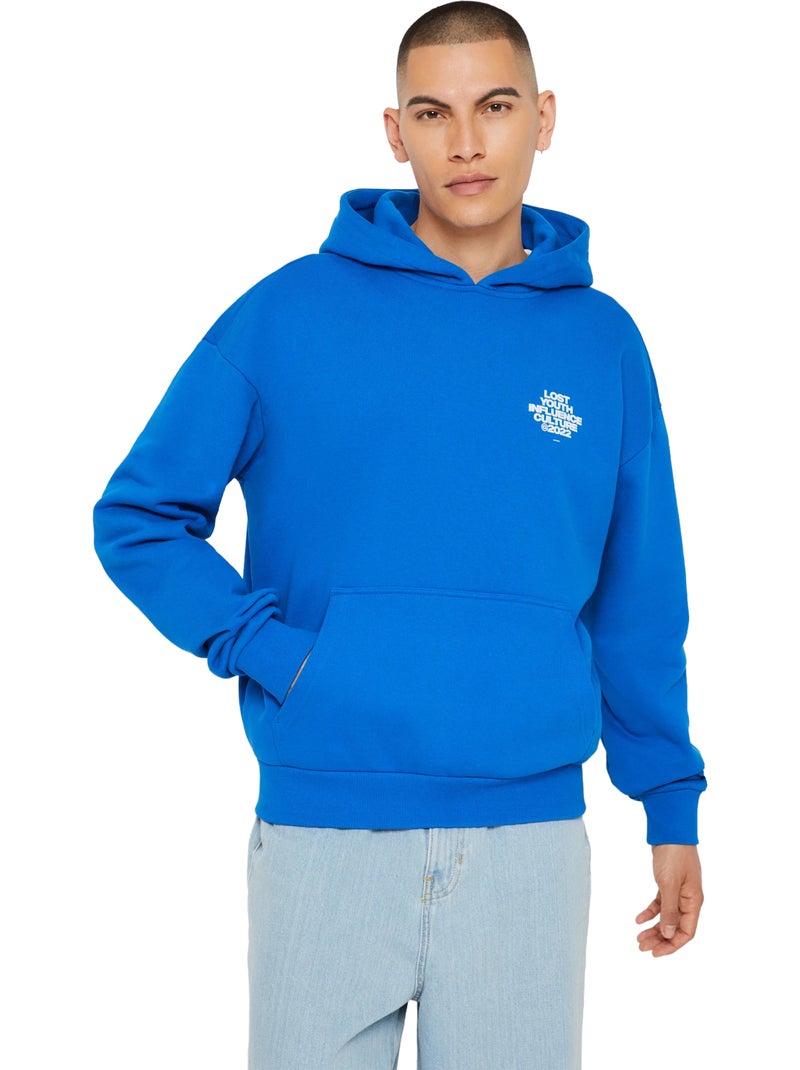 Sweat à capuche culture - lost youth Bleu cobalt - Kiabi