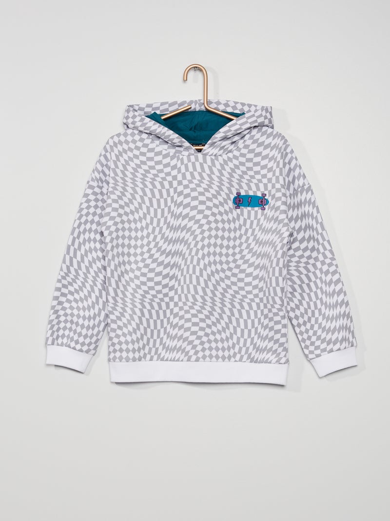 Sweat à capuche 'damier' blanc/gris - Kiabi