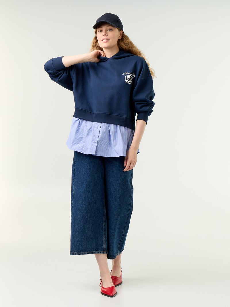 Sweat à capuche effet 2 en 1 base chemise Bleu - Kiabi