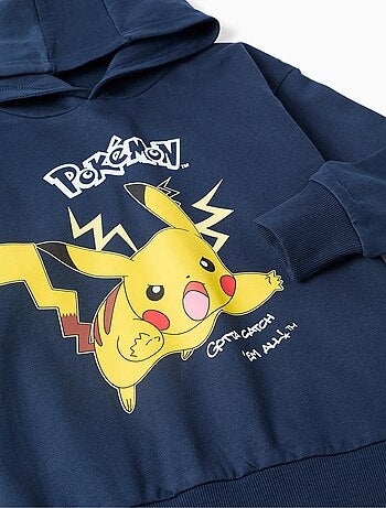 Sweat à capuche en coton peigné avec imprimé Pikachu