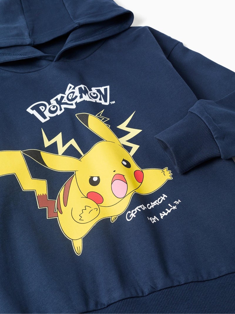 Sweat à capuche en coton peigné avec imprimé Pikachu Bleu foncé - Kiabi