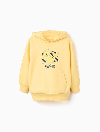 Sweat à capuche en coton peigné avec imprimé Pikachu