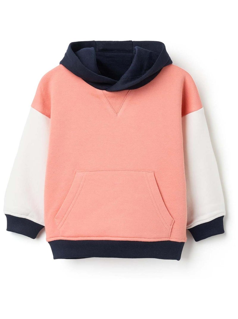 Sweat à Capuche en coton polyester peigné Colorblock Orange - Kiabi
