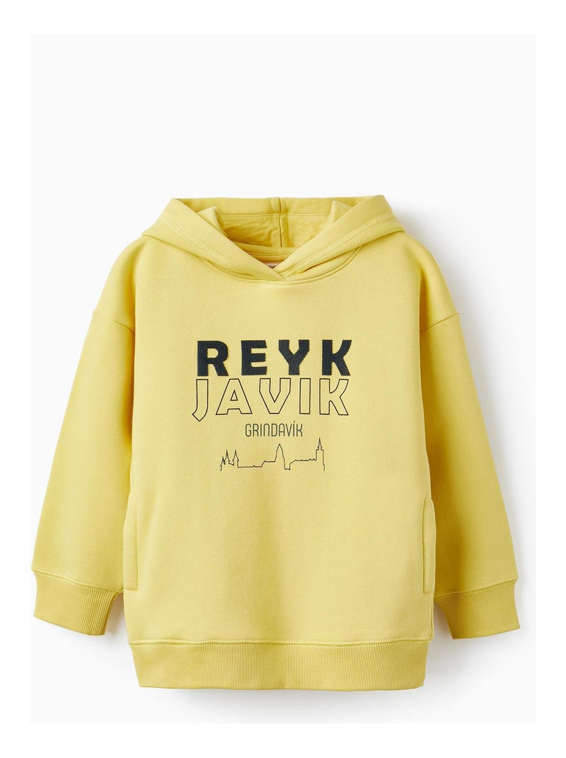 Sweat à capuche en coton pour garçon   NORTHERN CALLING Jaune - Kiabi