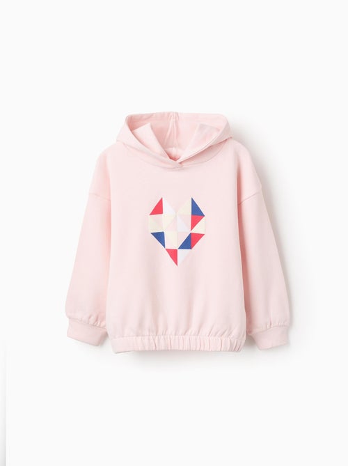 Sweat à Capuche en Coton Triangle Heart, Rose Pâle, - Kiabi