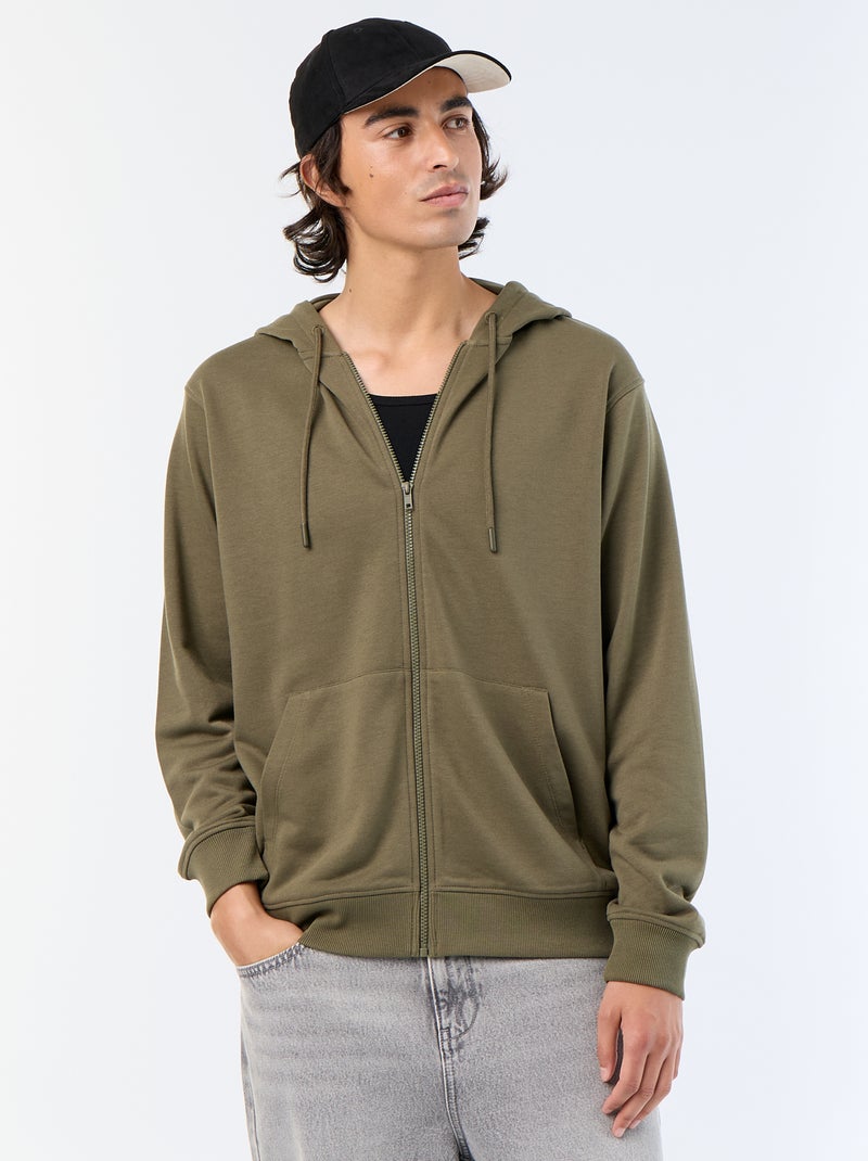 Sweat à capuche en French Terry Kaki - Kiabi