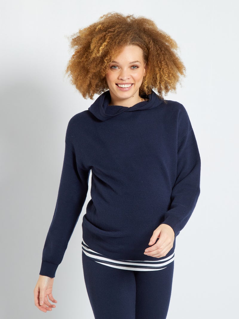 Sweat à capuche en maille bleu marine - Kiabi
