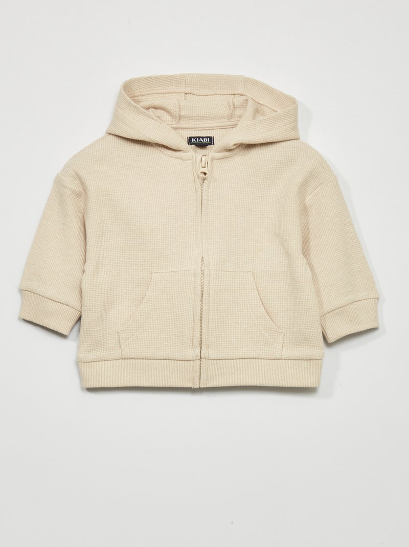 Sweat à capuche en maille gaufrée Beige - Kiabi