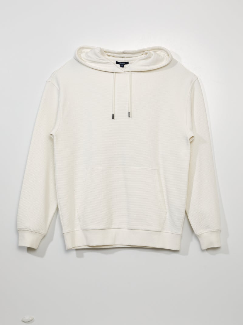 Sweat à capuche en maille gaufrée blanc - Kiabi