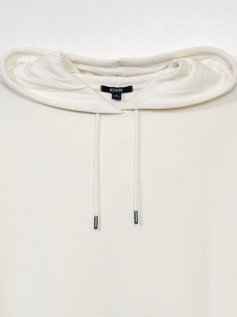 Sweat à capuche en maille gaufrée blanc - Kiabi
