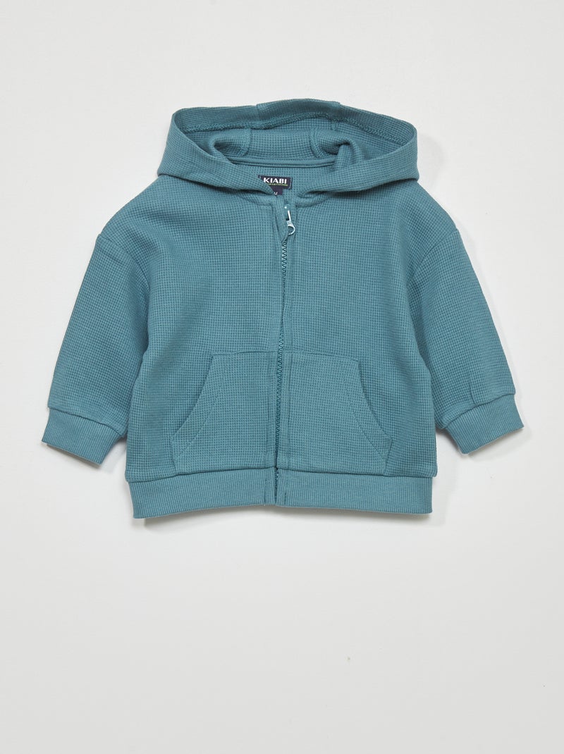 Sweat à capuche en maille gaufrée Bleu - Kiabi