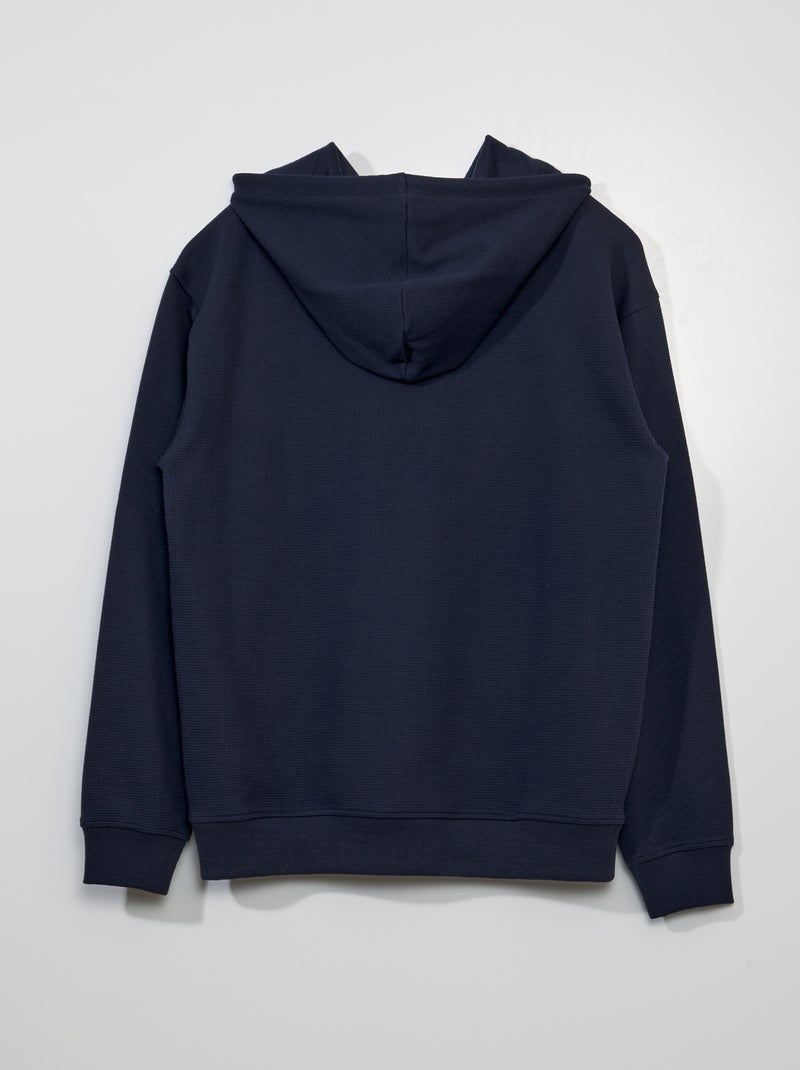 Sweat à capuche en maille gaufrée bleu marine - Kiabi