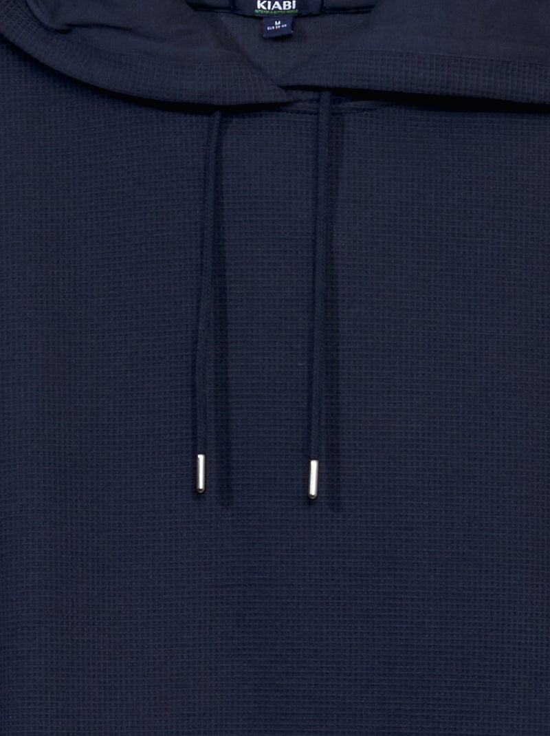 Sweat à capuche en maille gaufrée bleu marine - Kiabi