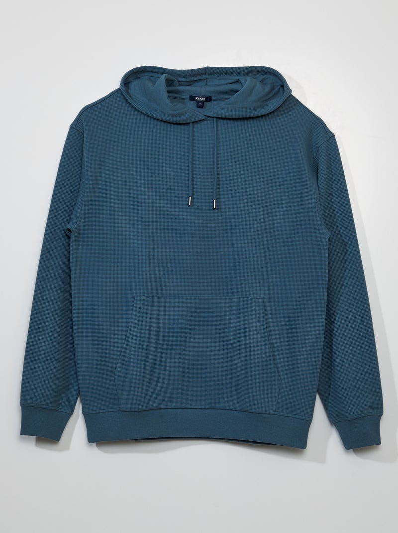 Sweat à capuche en maille gaufrée Bleu vert - Kiabi