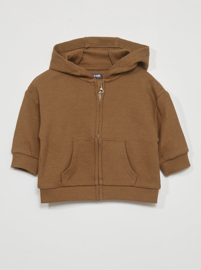Sweat à capuche en maille gaufrée Marron - Kiabi