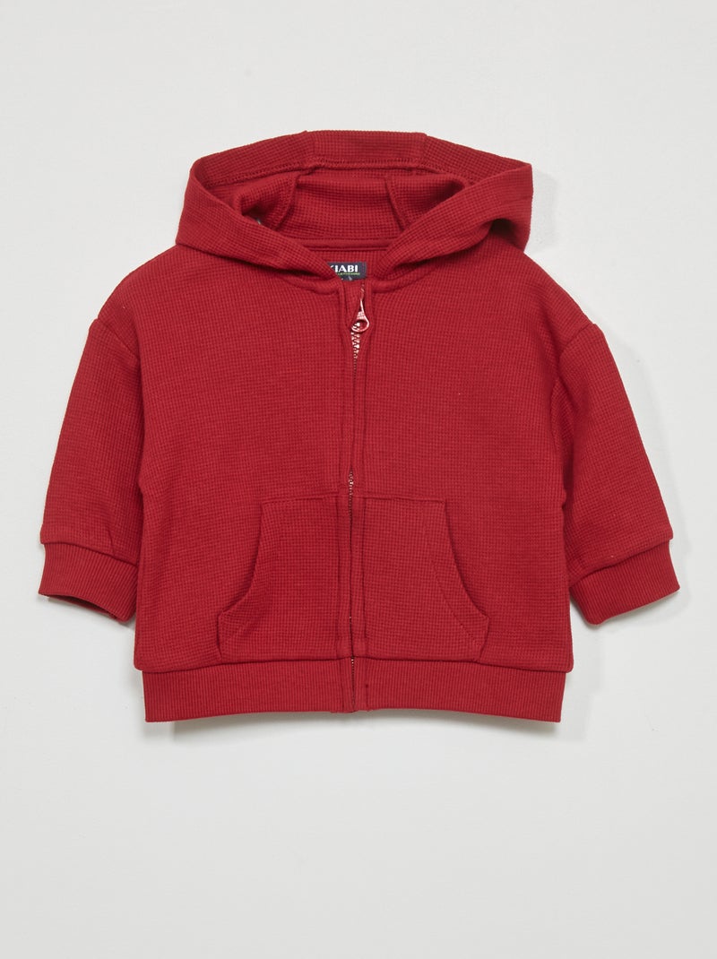 Sweat à capuche en maille gaufrée ROUGE - Kiabi