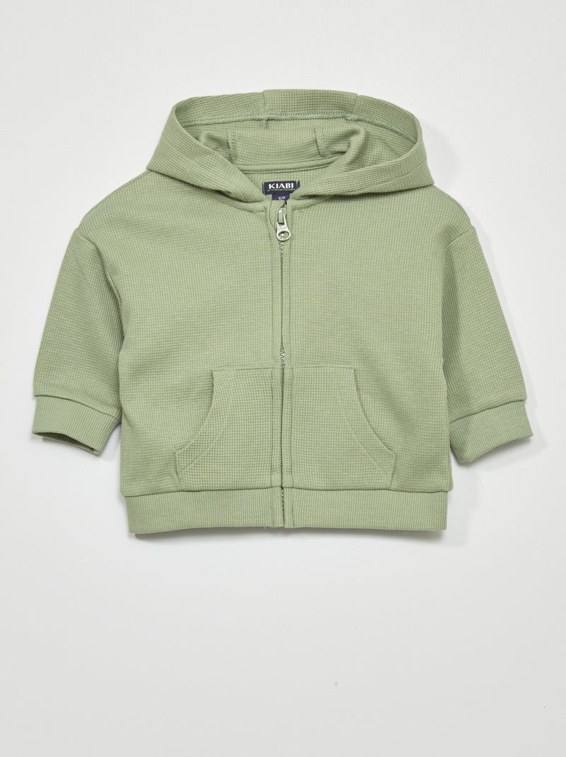Sweat à capuche en maille gaufrée Vert - Kiabi