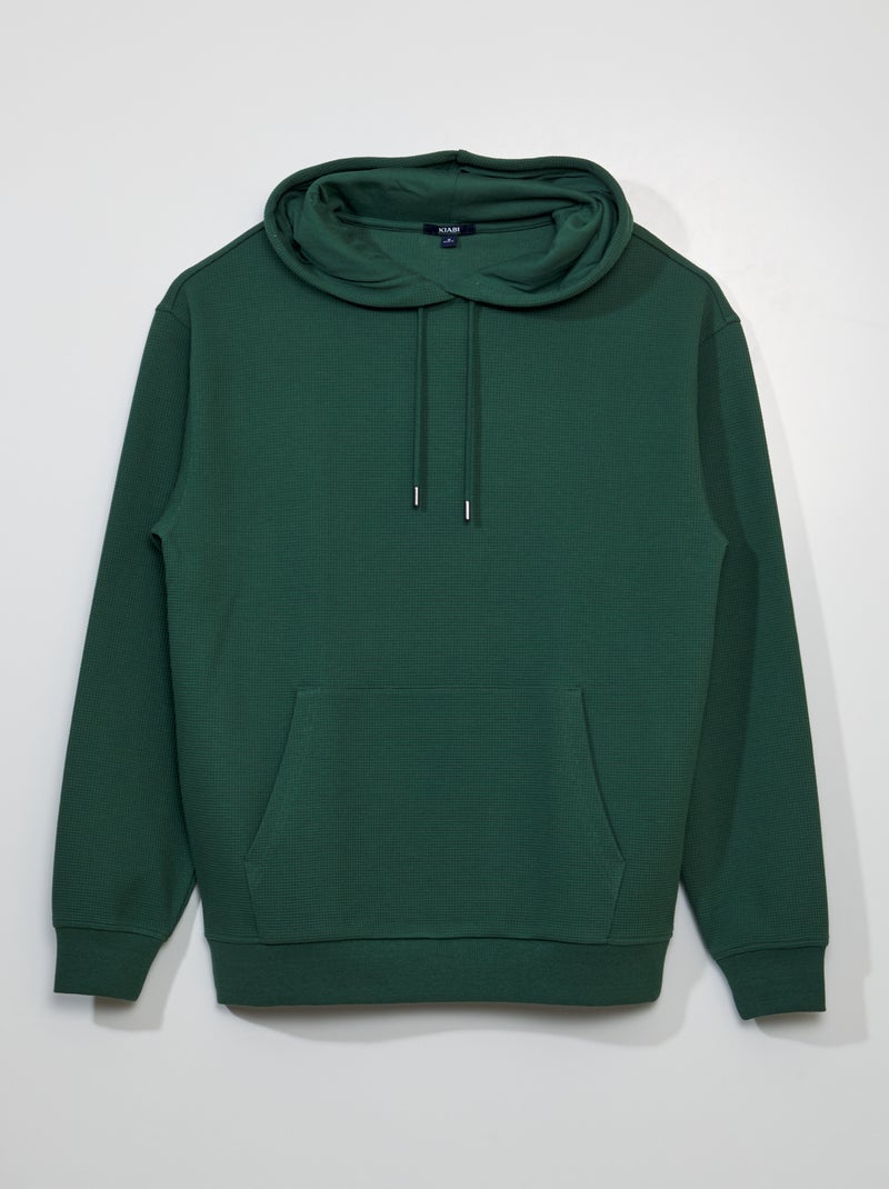 Sweat à capuche en maille gaufrée Vert - Kiabi