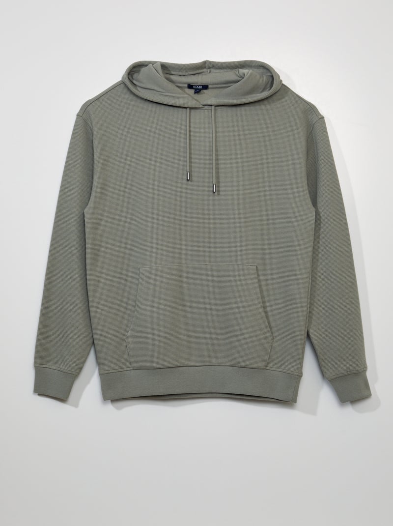 Sweat à capuche en maille gaufrée Vert - Kiabi