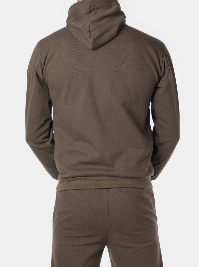 Sweat à capuche en maille piquée Kaki - Kiabi