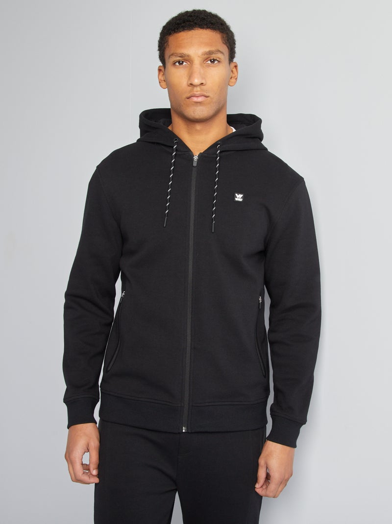 Sweat à capuche en maille piquée noir - Kiabi