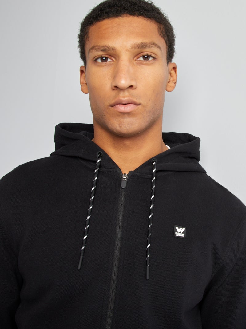 Sweat à capuche en maille piquée noir - Kiabi