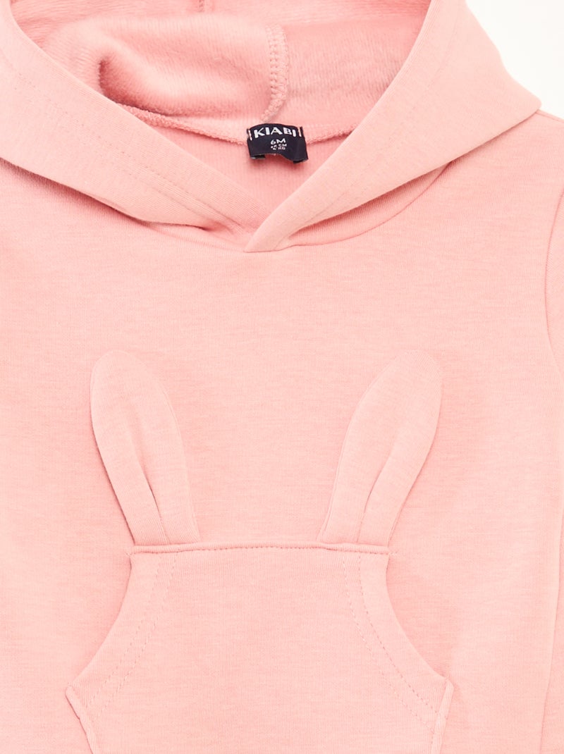 Sweat à capuche en molleton animé lapin Rose - Kiabi