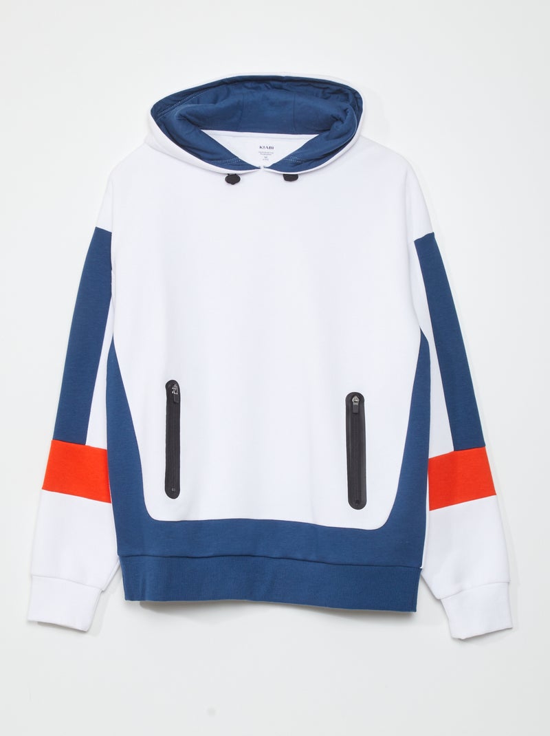 Sweat à capuche en molleton Blanc/bleu - Kiabi