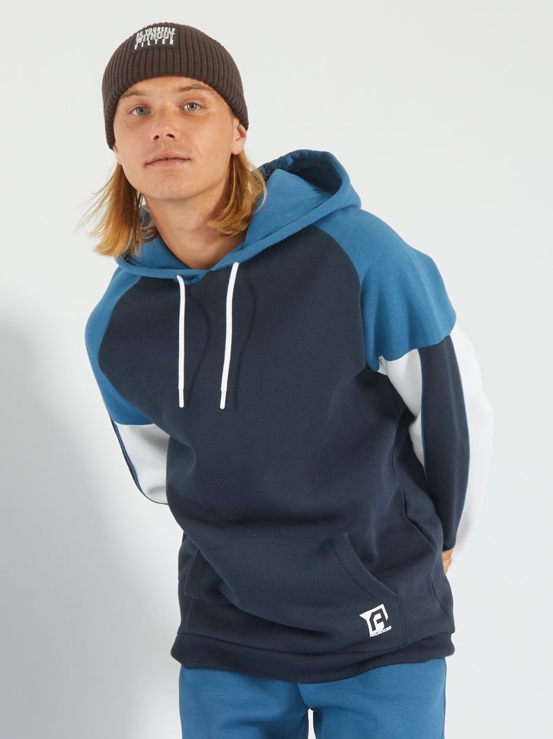 Sweat à capuche en molleton bleu foncé - Kiabi
