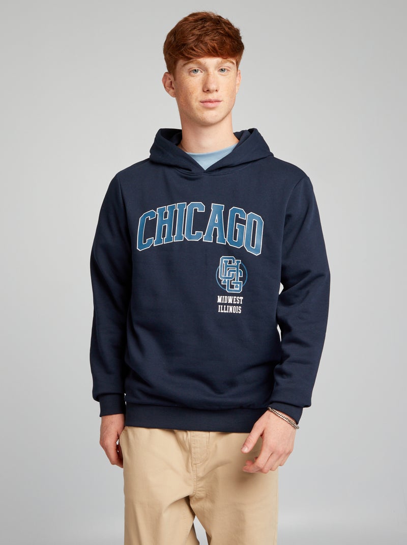 Sweat à capuche en molleton Bleu marine 'Chicago' - Kiabi