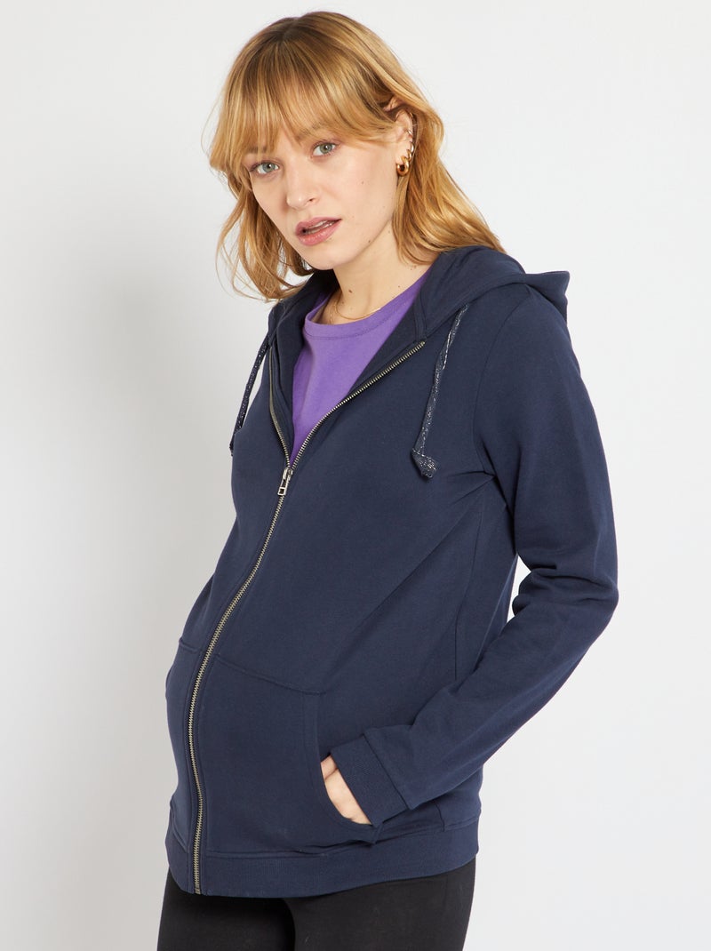 Sweat à capuche en molleton bleu marine - Kiabi