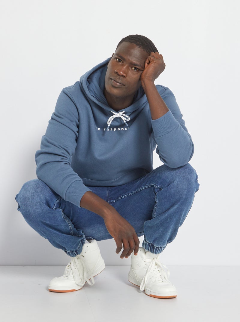 Sweat à capuche en molleton Bleu - Kiabi