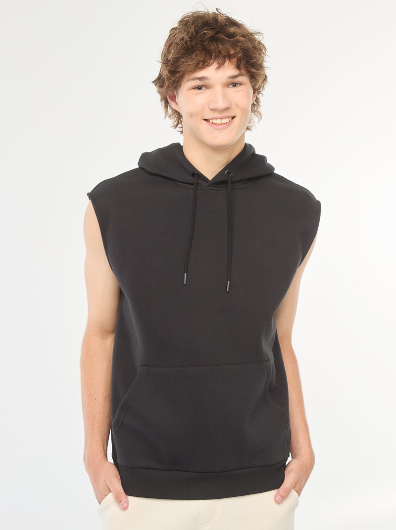 Sweat à capuche en molleton chaud sans manches Noir - Kiabi