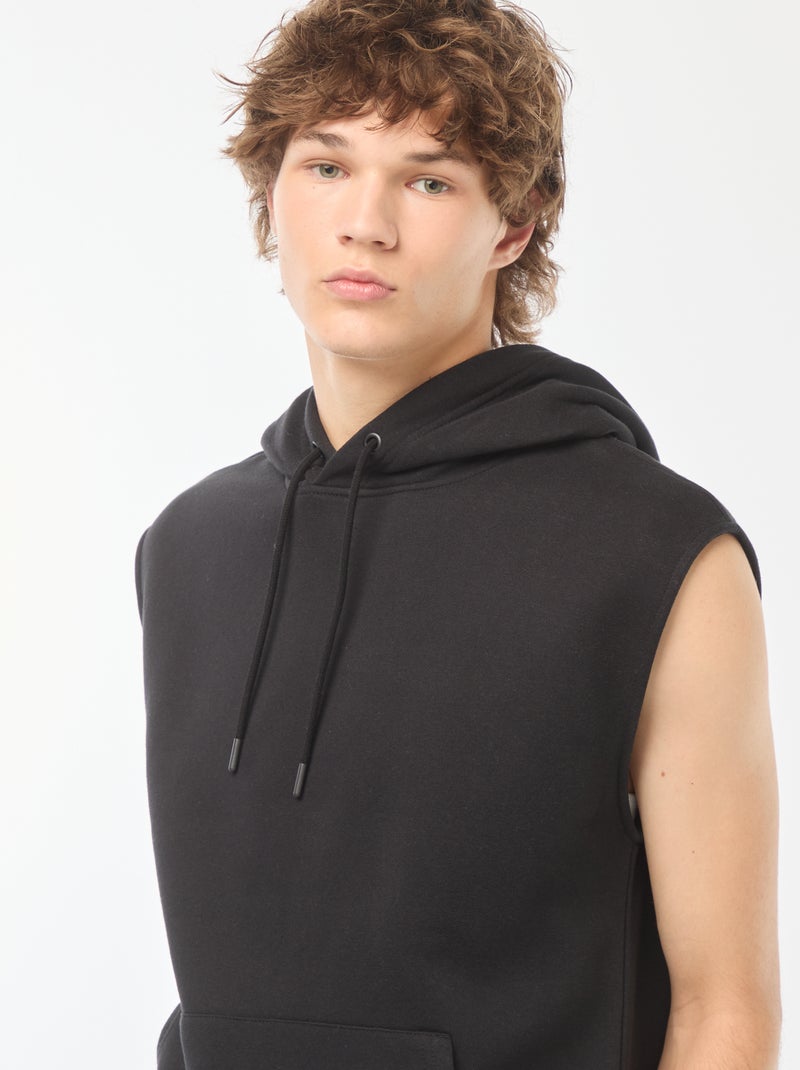 Sweat à capuche en molleton chaud sans manches Noir - Kiabi