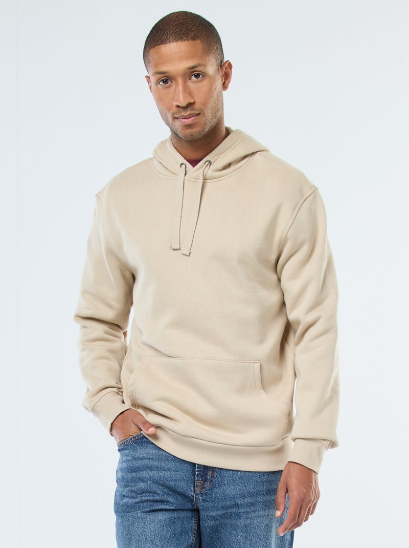 Sweat à capuche en molleton gratté avec poche kangourou Beige - Kiabi