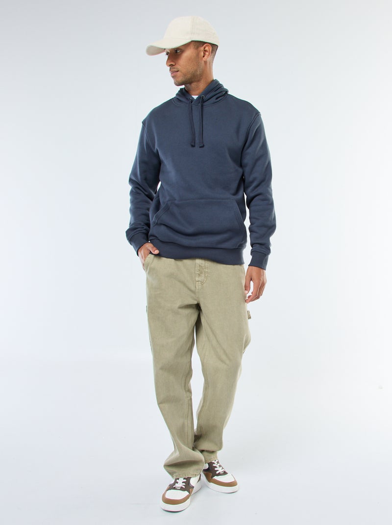 Sweat à capuche en molleton gratté avec poche kangourou Bleu - Kiabi