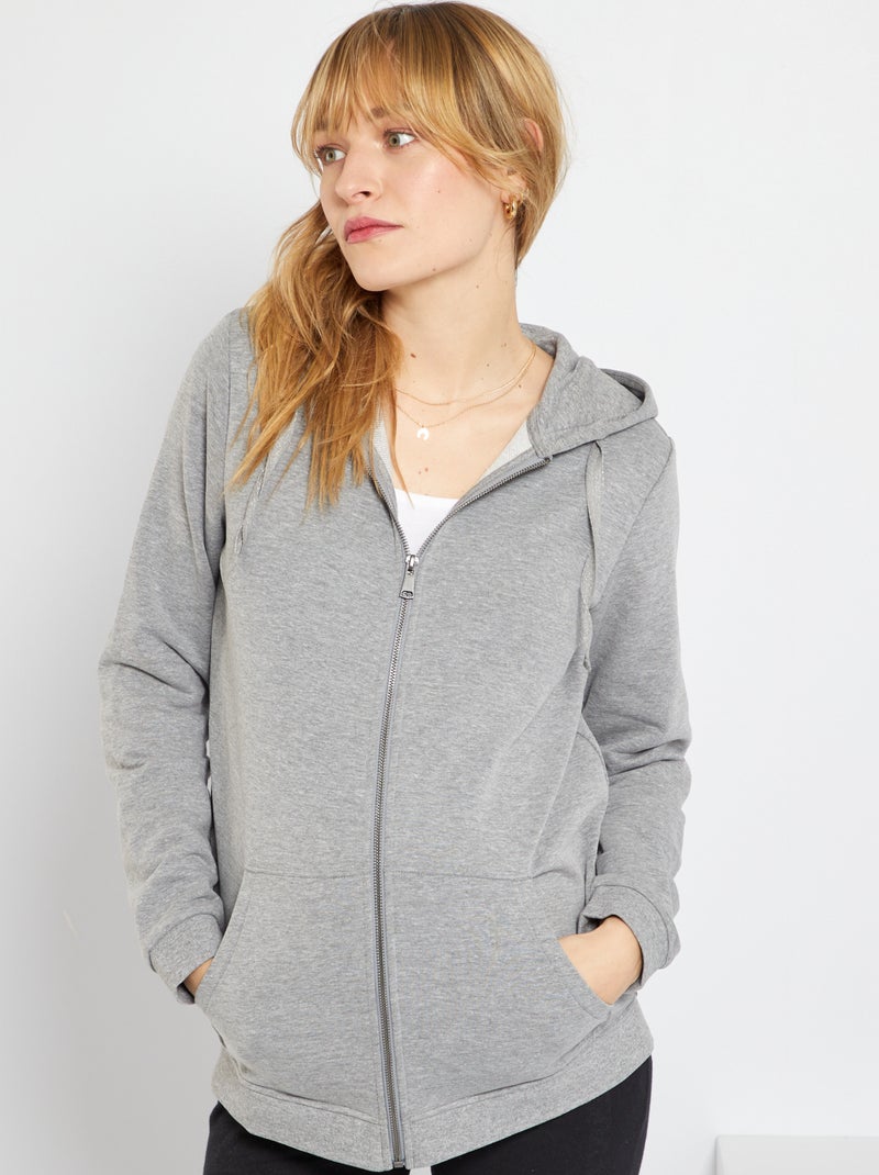 Sweat à capuche en molleton gris - Kiabi