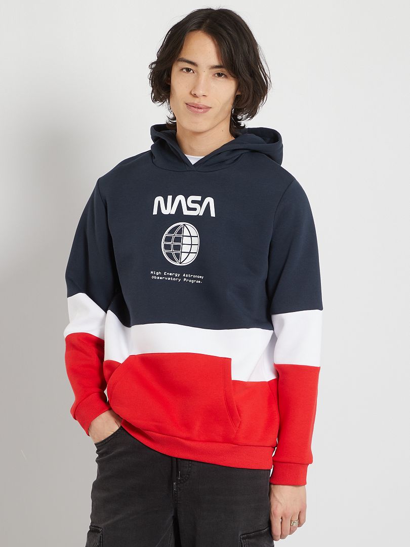 Sweat à capuche en molleton 'NASA' bleu, blanc, rouge - Kiabi